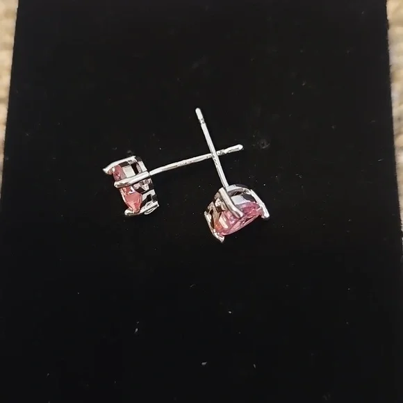 Heart-Shaped Pink Stud Earrings  .925 Silver - Picture 2 of 3